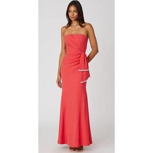 Shoshanna Susan Dress Coral Crepe Maxi Strapless Gown